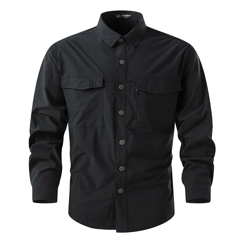 Men Long Sleeves Cargo Tactical Hiking Shirts Summer Outdoor Quick Dry Long Sleeve Shirts Breathable Hiking Work Cargo Shirts