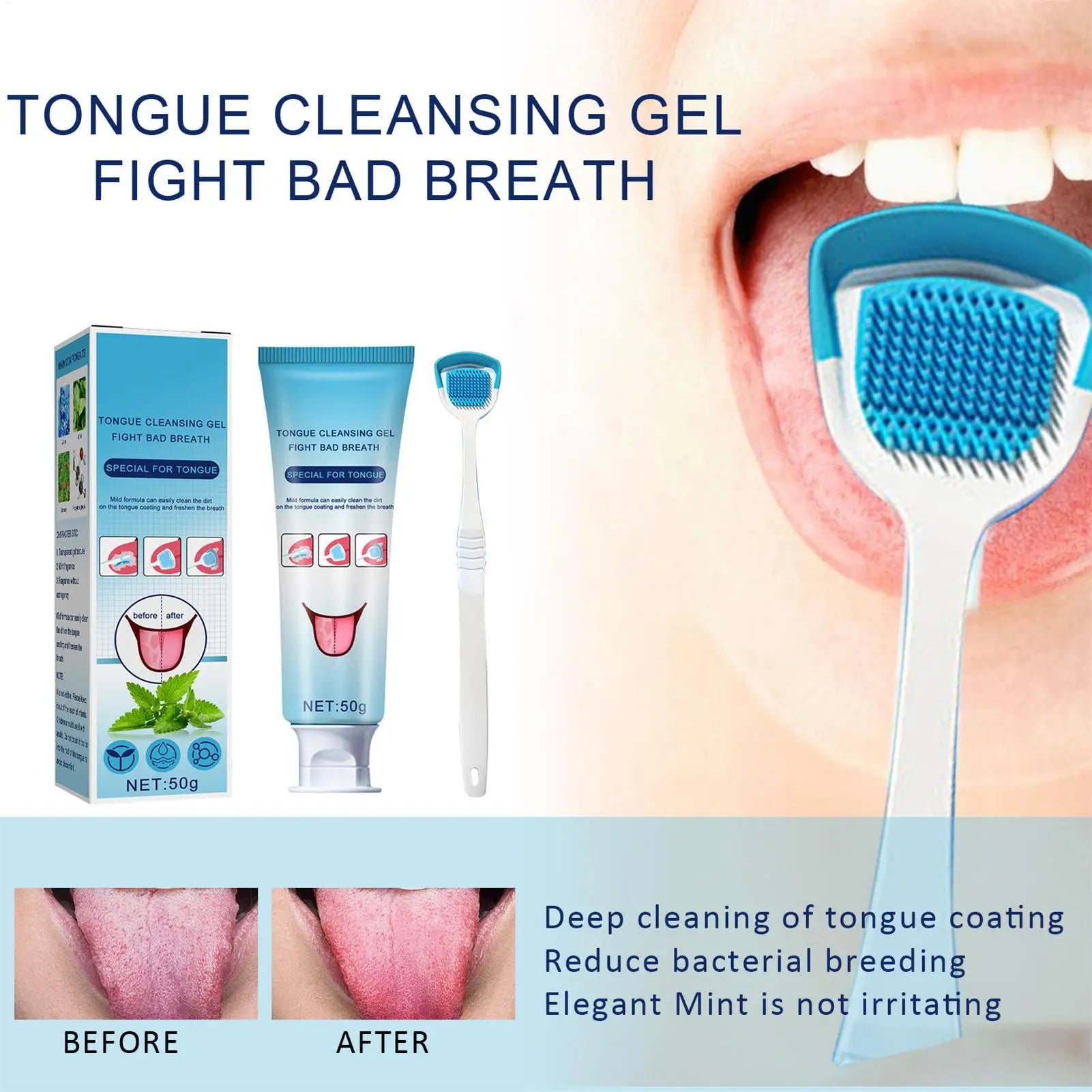Tongue Cleaning Gel Set Effective Tongue Cleaner Gel Orals Cleaner Set Mint Tongue Scraper & Scrubber Effective Mouth Odor