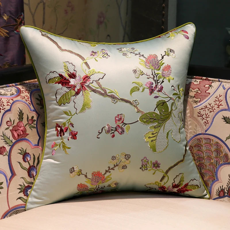 New Chinese-style Throw Pillows Classical Embroidery Rosewood Sofa Cushions for Living Room Large Headboard Backrest Cushions