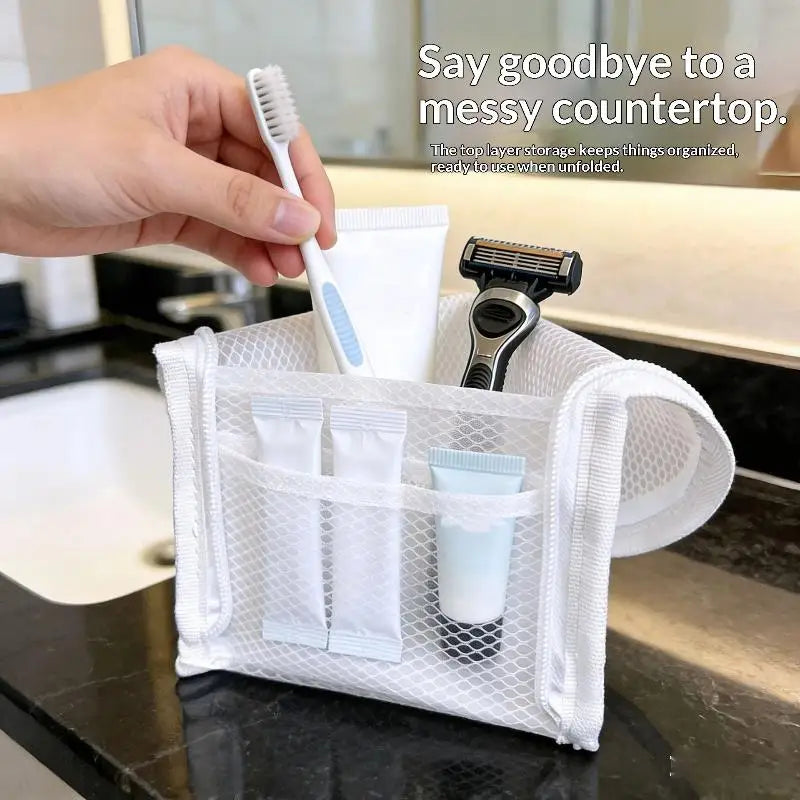[CL]Breathable Mesh Travel Toiletry Bag With Stand Up Design Storage Pockets For Vacation Business Trip