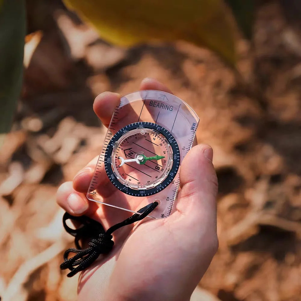 Transparent Mini Acrylic Map Scale Compass With Lanyard Outdoor Hiking Camping Navigation Direction Finder Tool