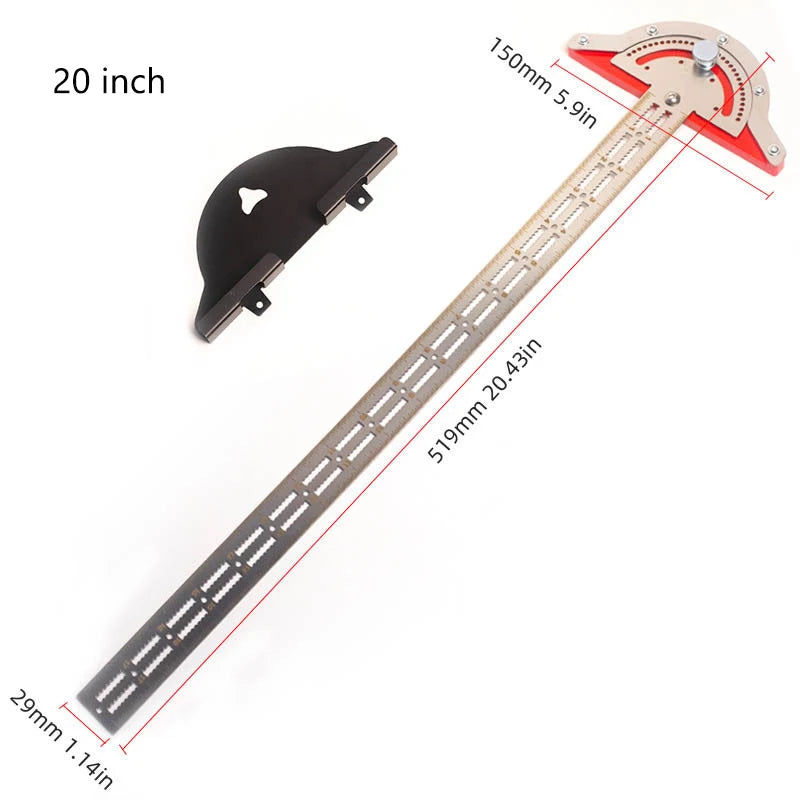 Precision Woodworking Edge Ruler Adjustable Angle Straight Marking Metal Pocket T-Square with Protractor Metric Measuring Tool