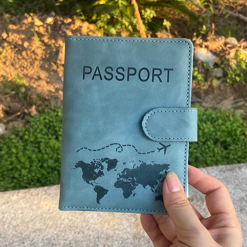 Custom Name Passport Cover Fashion Word Map Passport Holder Rfid Magnetic Buckle Travel Wallet Case for Passports