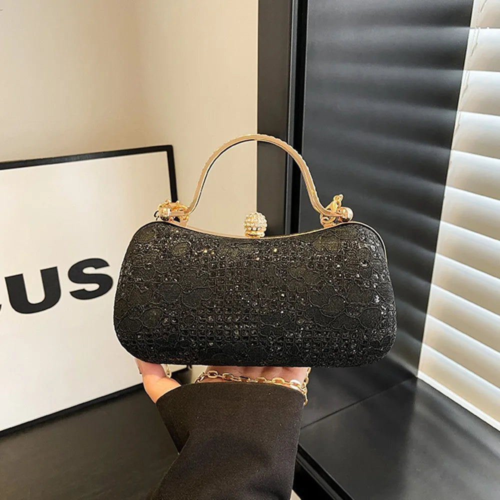 Casual Luxury Evening Banquet Bag Rhinestone Flower Ladies Clutch Bag Phone Pouch Shiny Chain Crossbody Bag Wedding