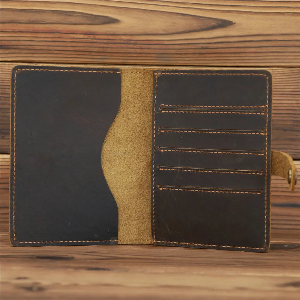 Large Vintage Genuine BULL COW CRAZY HORSE Leather Passport Cover Retro Business Card Holder Men Credit Card ID Holders 1047