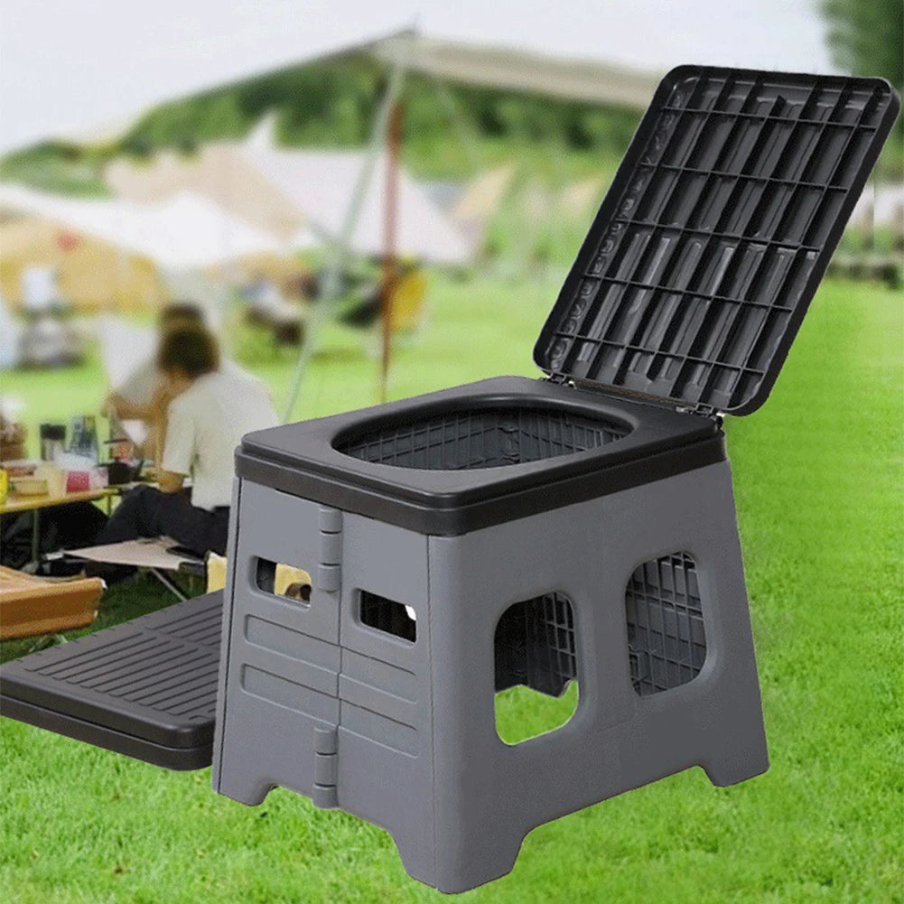 Portable Camping Toilet with Lid Portable Folding Toilet Multifunctional Foldable Outdoor Camp Toilet for Adults