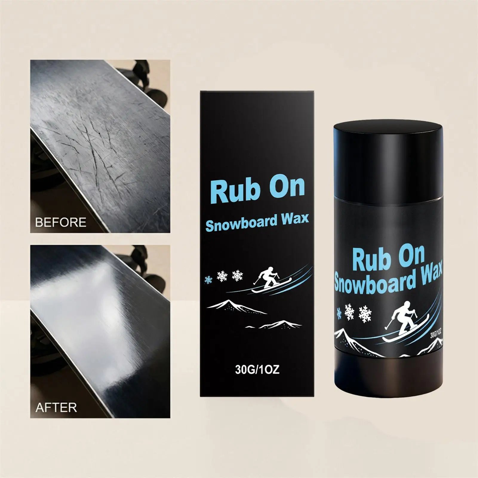 30g Rub-On Ski & Snowboard Wax Portable Easy to Use Friction Reducer for Indoor Outdoor Winter Sports Skiing Cross-Country