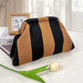 Knitted striped handbag dinner work beach large capacity daily versatile color contrast commuter clip bag women