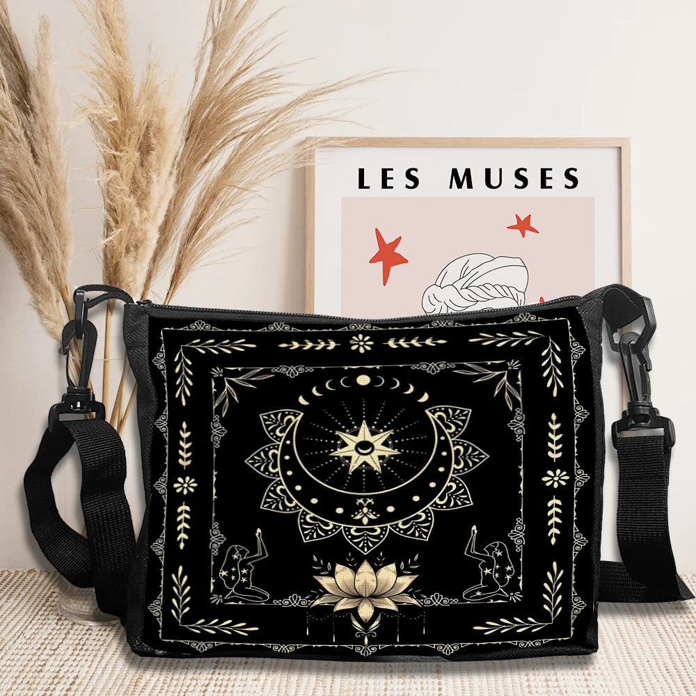 1pc Moonlight Flower Tarot Witchcraft Pattern Crossbody Bag for Women Shoulder Bag with Strap Design Casual Fashion Handbag