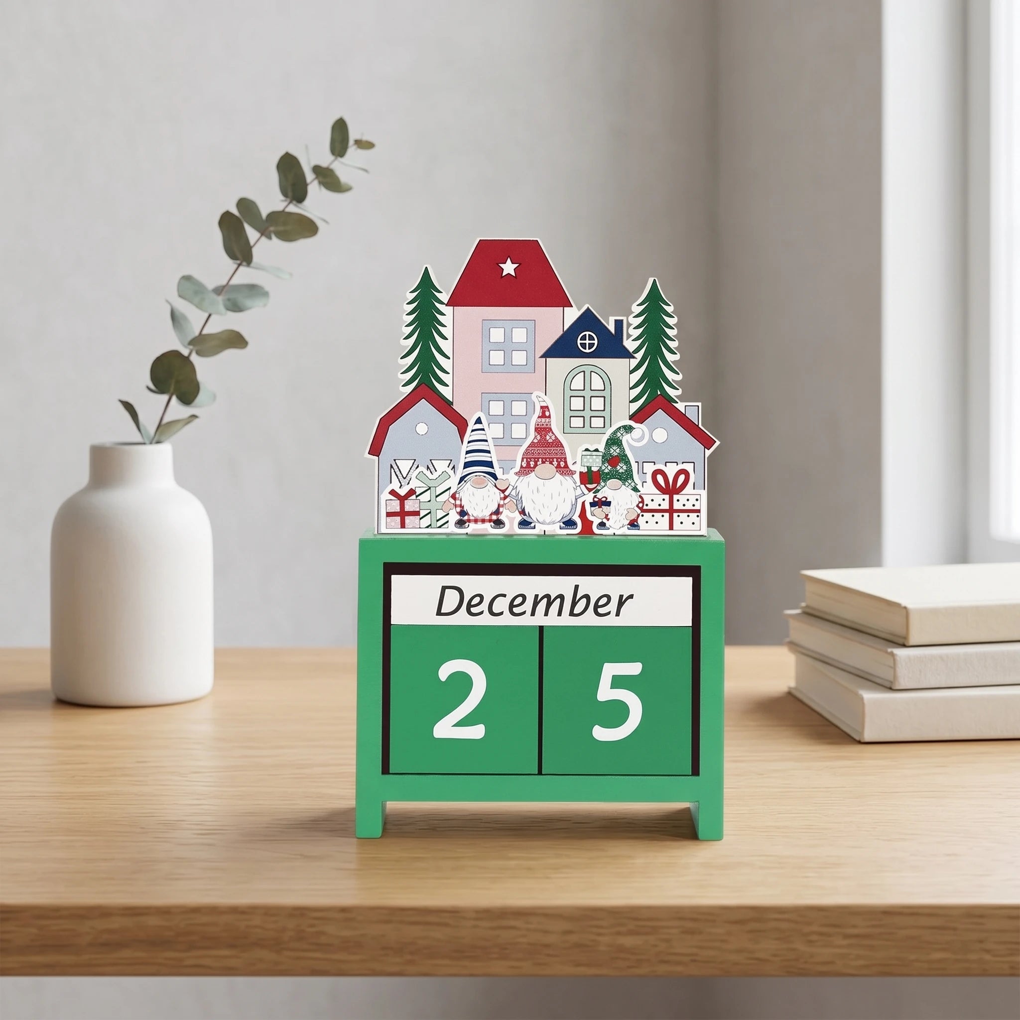 Christmas Countdown Advent Calendar, Days Until Christmas Countdown Desk Wooden Decoration Home Ornaments Office Decor - Santa