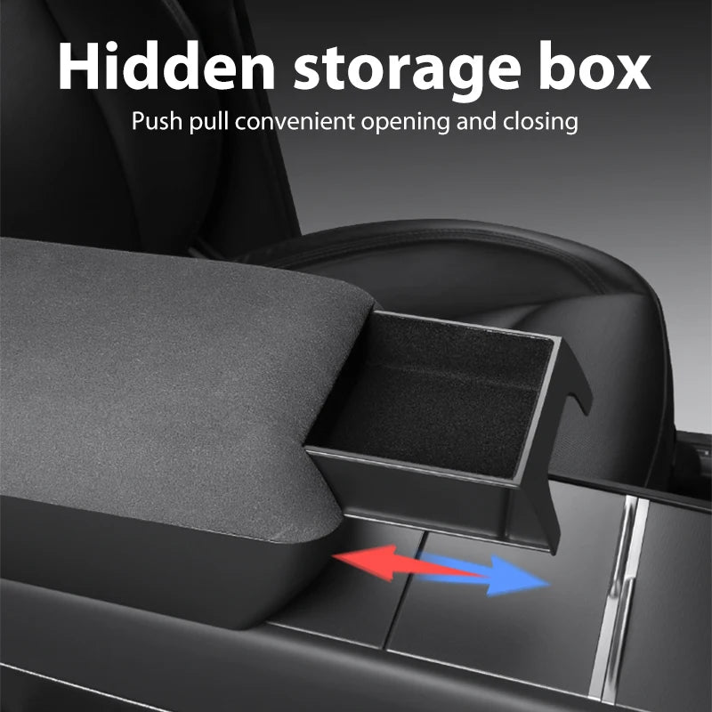 Lcars Special Car-Specific Armrest Box Suitable for the New Tesla Model Y/Yl/3 Original Armrest Box, Height-Increasing Storage Box, Suede Armrest Box Height-Increasing Storage Organizer