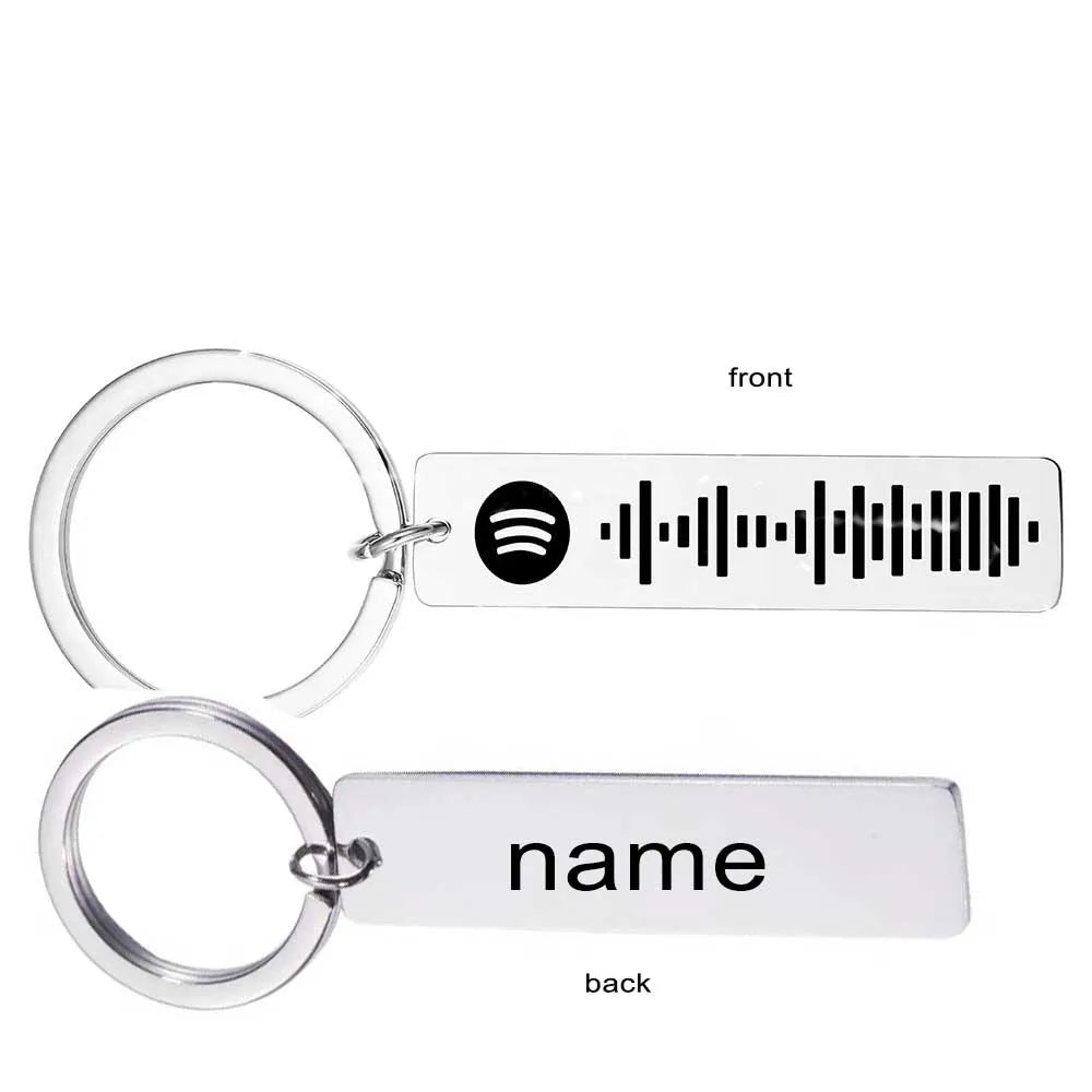 Personalized Spotify Code Keychain Engraved Name Song Music Keyring Scannable Song Key Ring Chain Holder Gift for Couple
