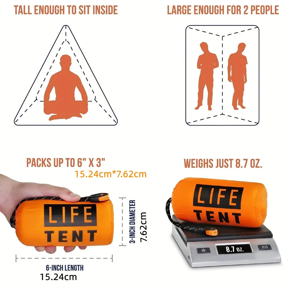2-Person Emergency Survival Tent – Waterproof Mylar Space Blanket Shelter / Tente de survie d'urgence 2 personnes – Abri imperméable mylar