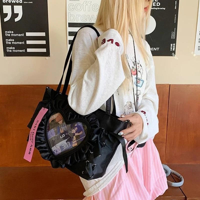 H3CB Sweet Bows Itabag Lovely Shoulder Bag Heart Crossbody Bag Japanese Styles Bag Students School Bag