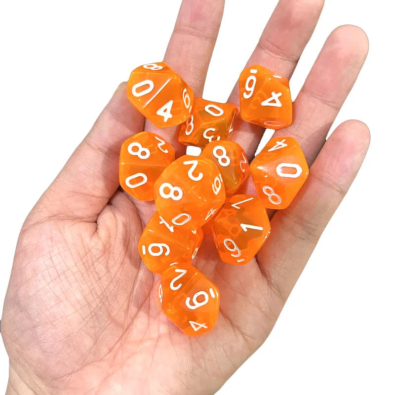 10pcs 10 Sided Dice D10 Polyhedral Clear transparent Dices for Board Games 0-9 Number 18mm RPG Dice Family Dice