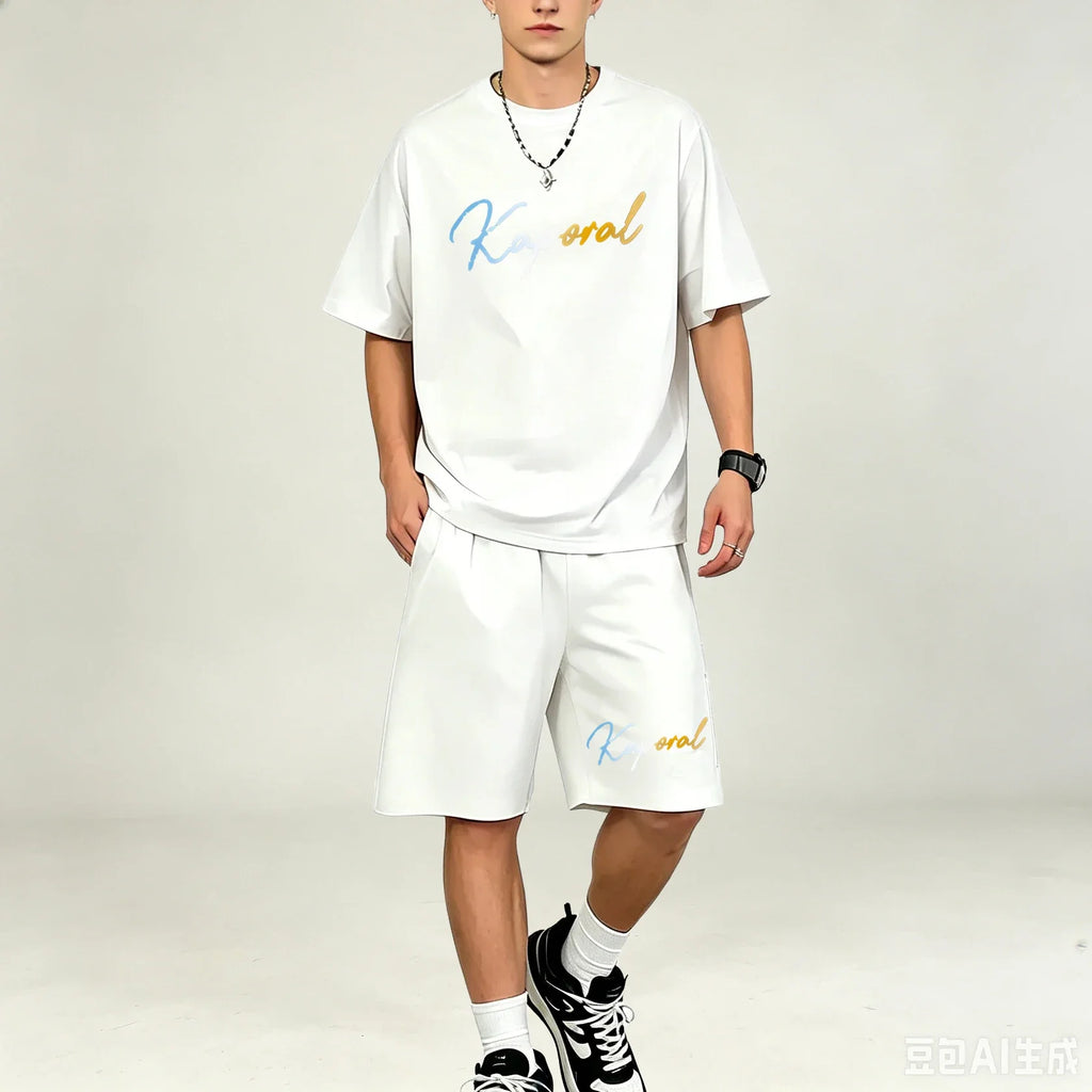 Men T‑Shirts Sets Loose‑Cut 2‑Piece Outfit Breathable Sweat‑proof T‑Shirts Sets Hot‑selling Casual Sport Suit For Men Daily Wear