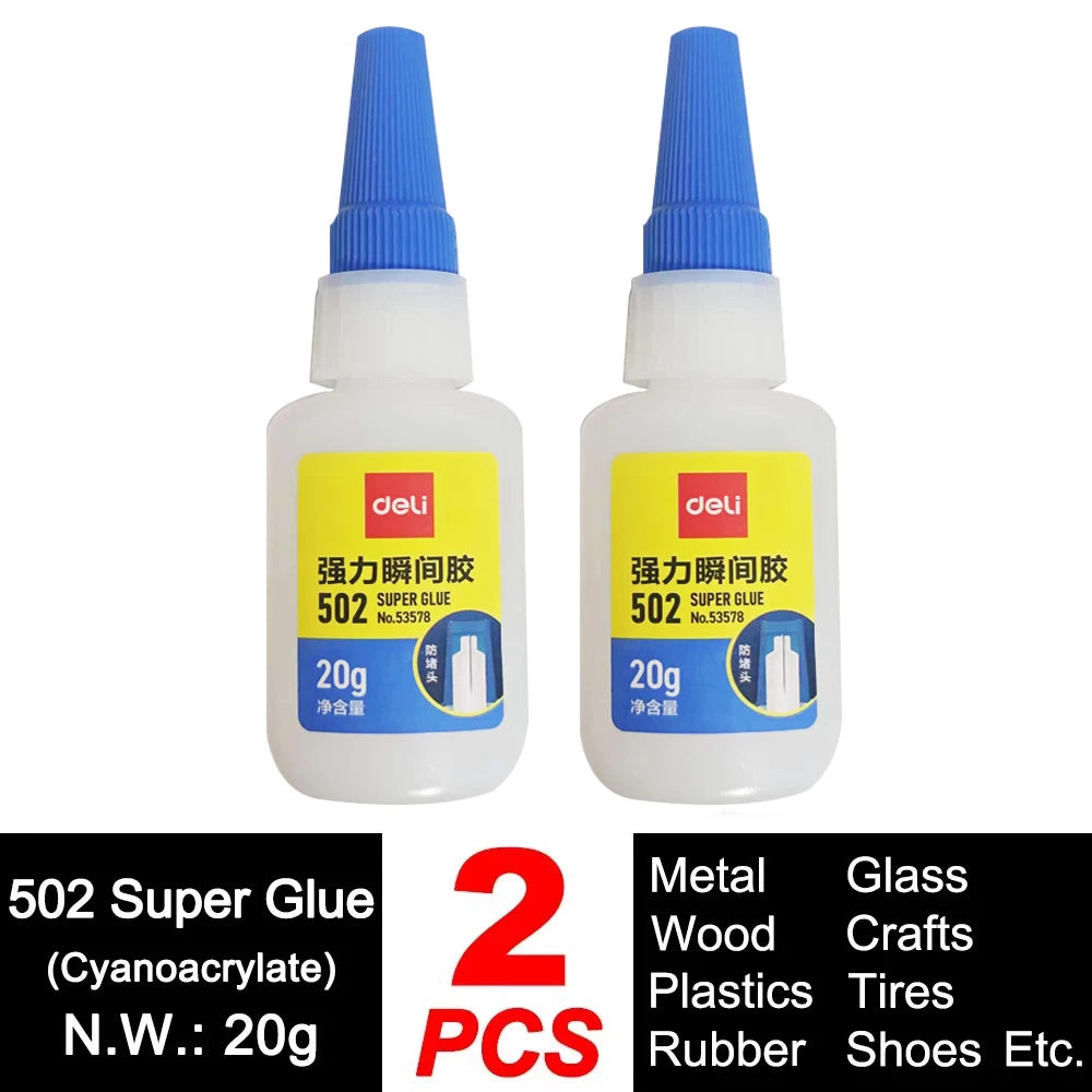 Deli 502 Professional Super Glue Cyanoacrylate – Fast Instant Adhesive for Hardware Metal Wood Cars Craft Hobby Seconds Bond