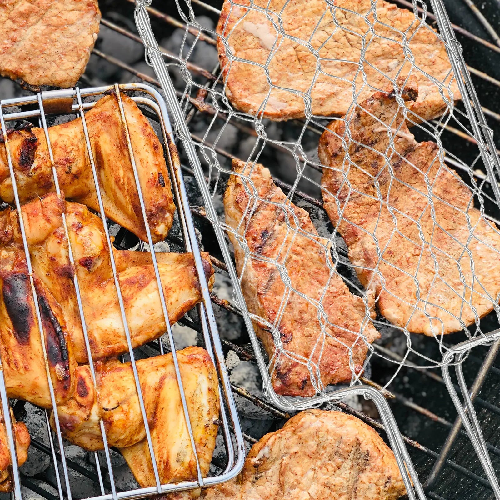 Premium Iron Barbecue Grill Rack Multi-Function Grilling Basket for Outdoor Cooking Steak Fish Seafood Camping Picnic Bbq