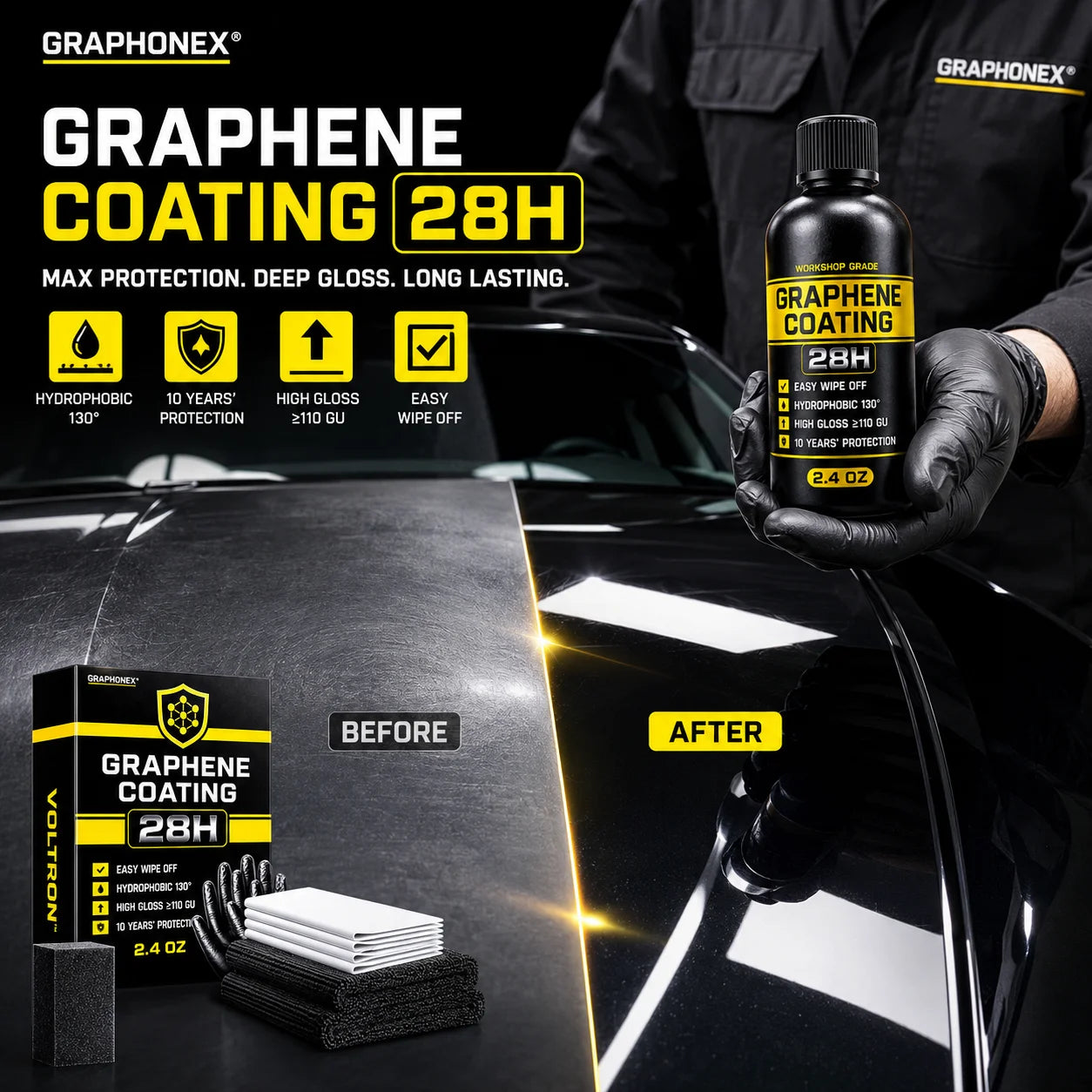 Graphene Ceramic Coating 28H with Self Healing and UV Track Technology Car Detailing Professionals 10+ Years of Protection