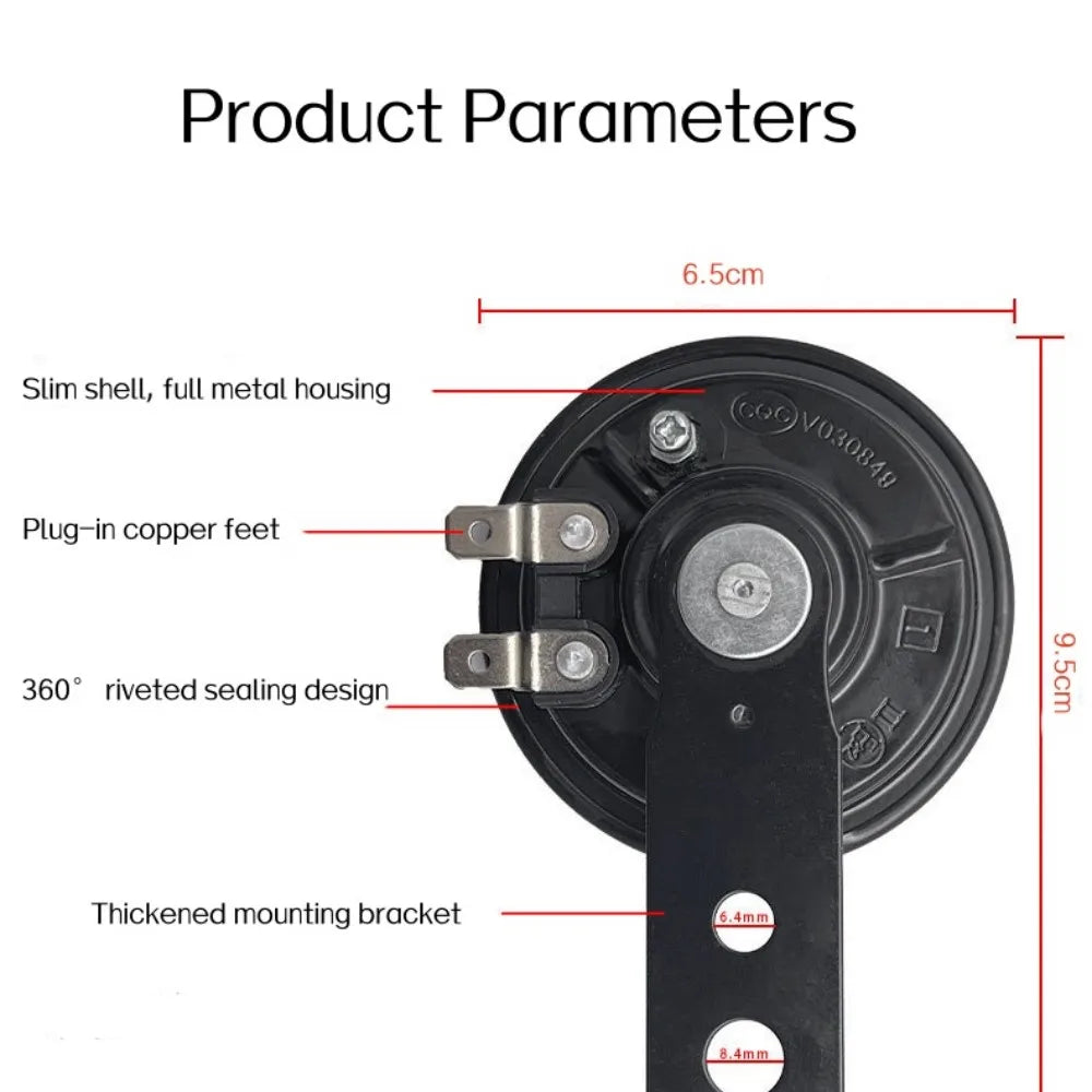 Universal Motorcycle Electric 12V 1.5A/48V 60V 72V 0.2A  Round Black Basin Air Horn Motorbike Loud Disc Speaker 105dB,Pack of 1