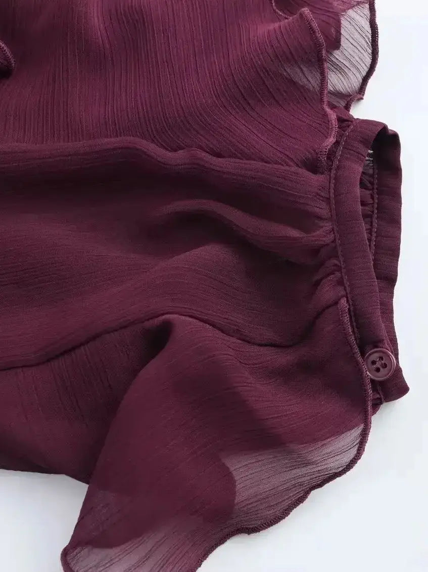2026 Summer Chic Women's Elegant Loose Long Sleeve Layered Shirts Office Lady Vintage V-neck Translucent Tierred Ruffles Blouses