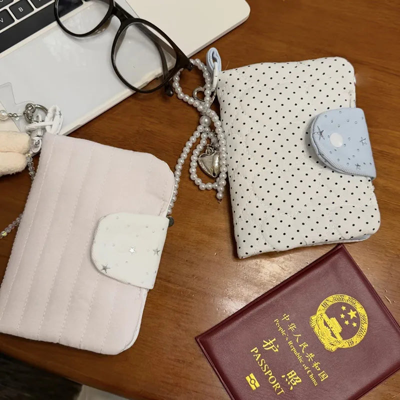 Star Dot Print Women Passport Cover Multifunction Credit Card Purse Passport Holder Plane Ticket Organizer Case Wallet for Girl
