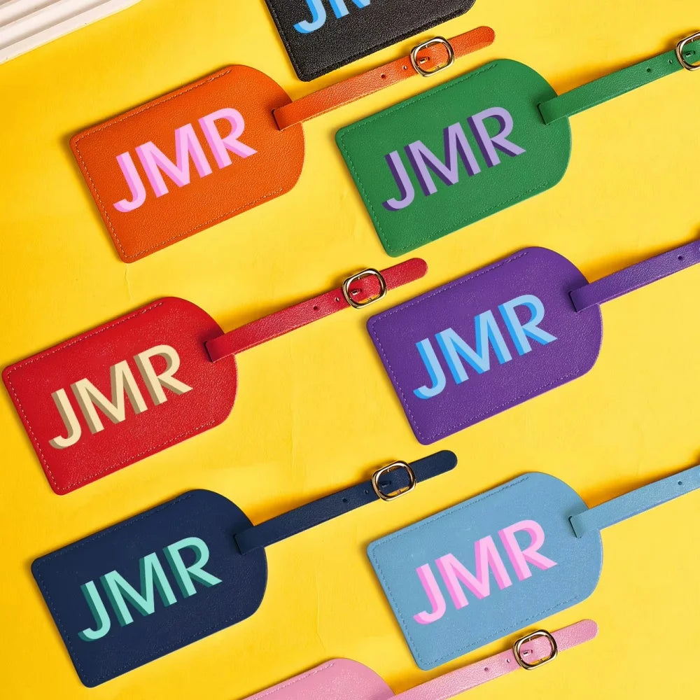 Customized Initial PU Leather Luggage Tag, Personalized UV Printed Letter Suitcase ID Label, Travel Gift for Women Men