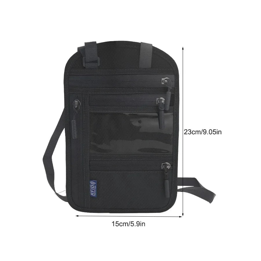 RFID Blocking RFID Passport Bag Multi-Pockets Anti-theft Passport Document Bag with Adjustable Neck Strap Waterproof
