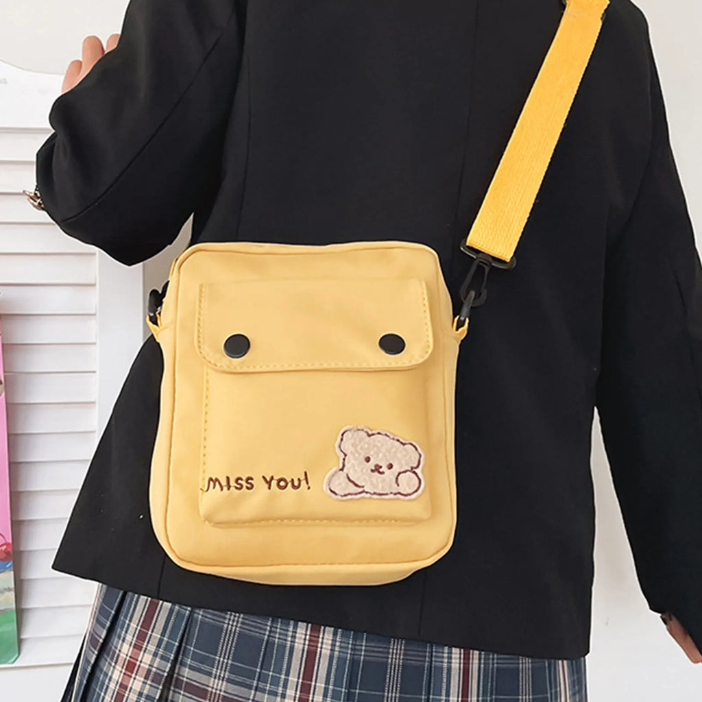 Kawaii Backpack Women'S Cute Versatile Cartoon Bear Canvas Bag College Student Crossbody Bag Backpack Shoulder Bag Purses