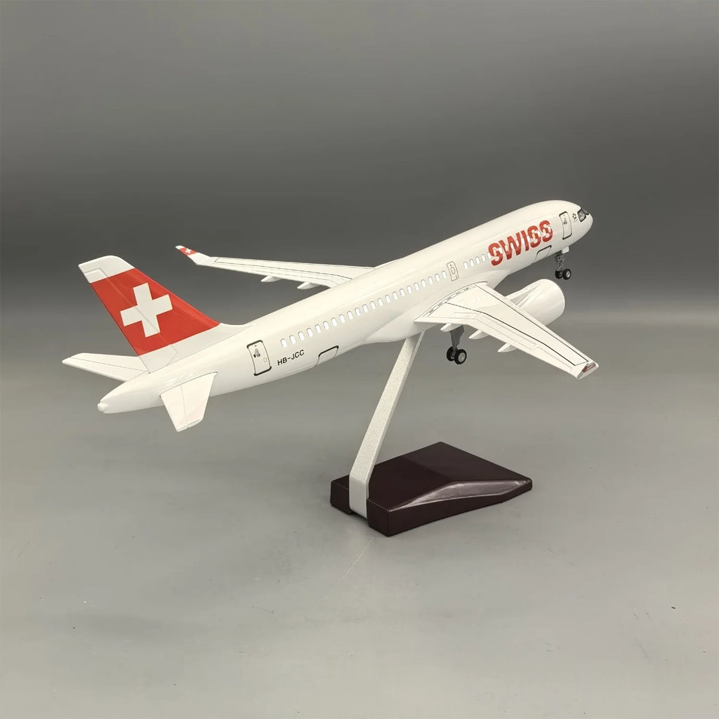 A220-300 Swiss Airways 38cm Resin Aircraft Model With Lights And Wheel Scale Airplane Diecast Aviation Enthusiast Assemble Gift