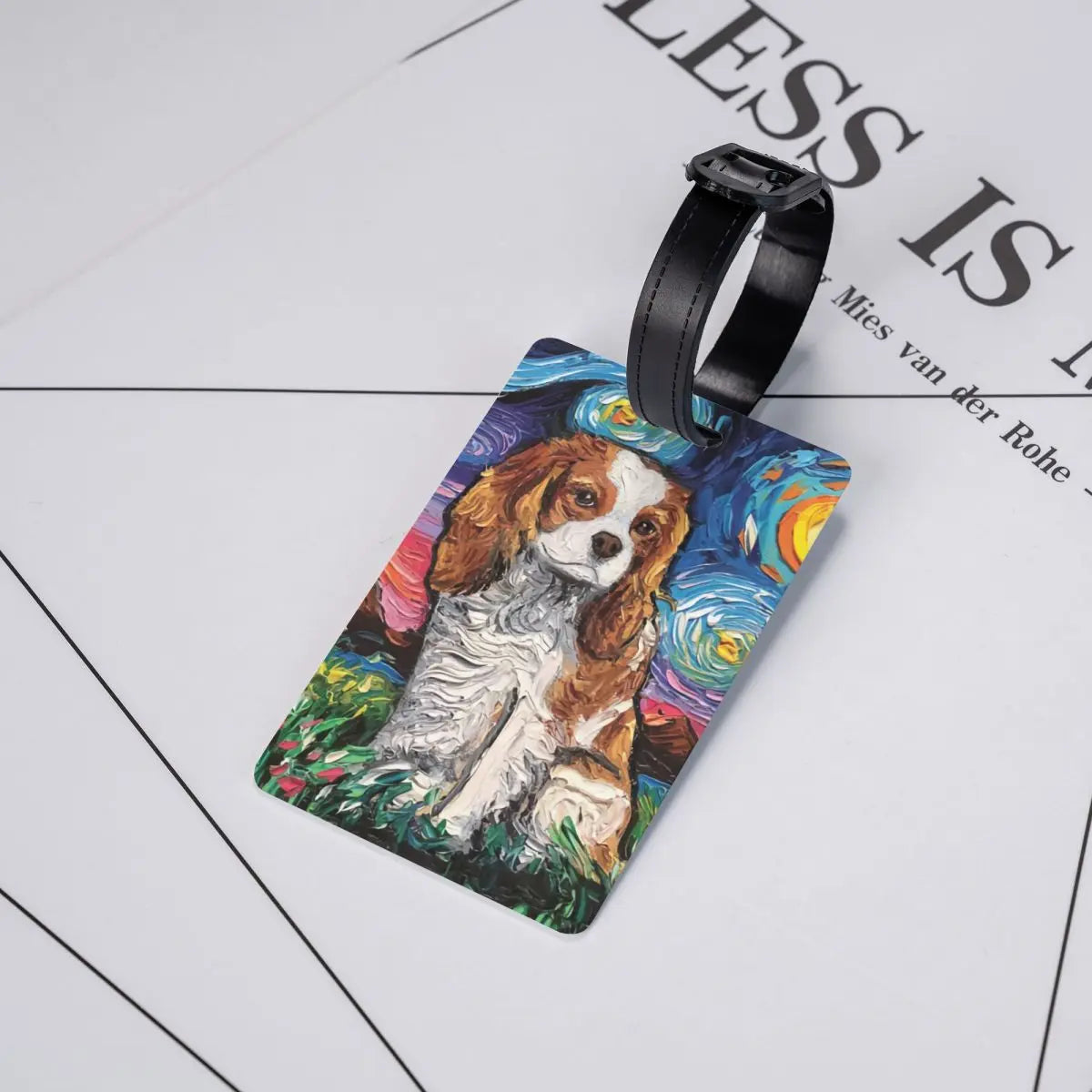 Custom Cavalier King Charles Spaniel Pet Portraits Art Luggage Tag Dog Suitcase Baggage Privacy Cover ID Label