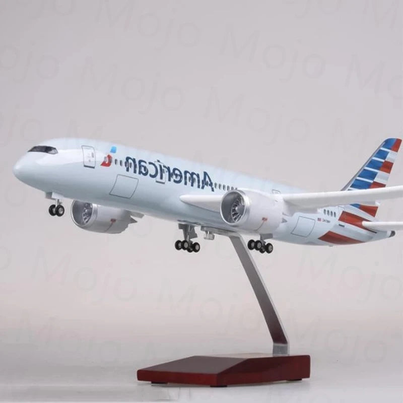 1:130 Scale Toy Plane Model B787 American Airways Resin Diecast Airplane With Light and Wheel for Colelction Display Toy Gift