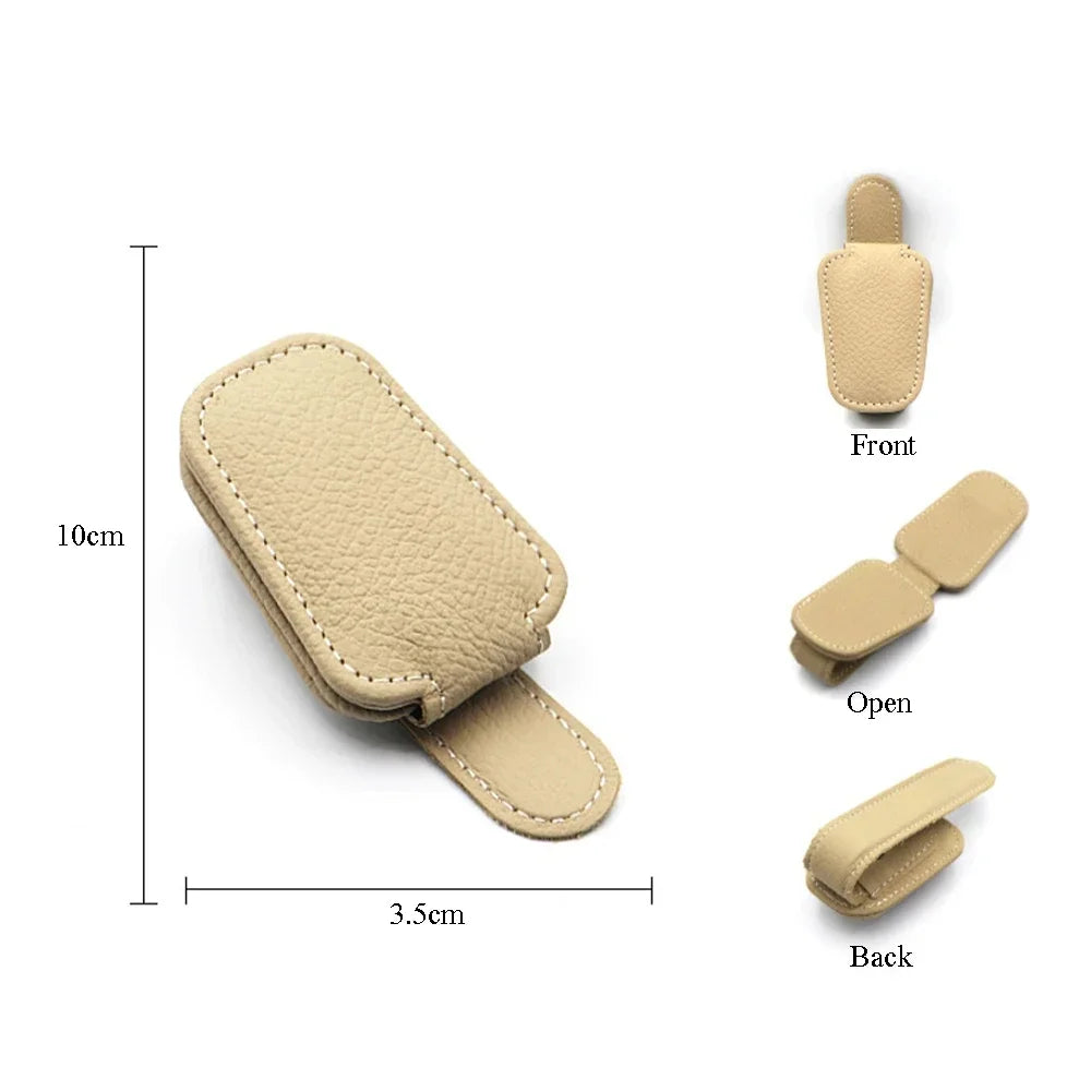 Car Sunglasses Holder Sun Visor Sunglasses Clip Cowhide Glasses Case Mount Auto Styling Ticket Card Clip Interior Accessories