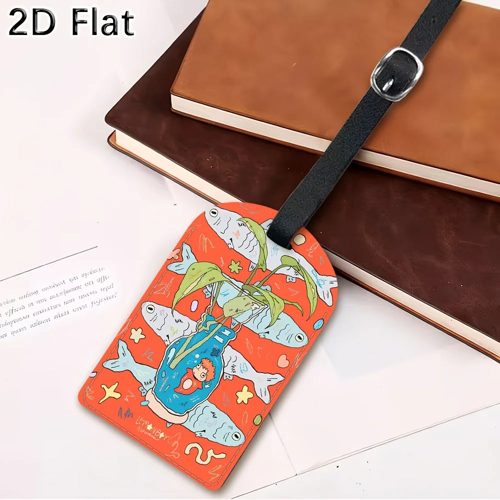 Luggage Tag, Cute Cartoon Fish & Plant Pattern Travel Suitcase Baggage Identifier Name Tag for Luggage Bags Accessories