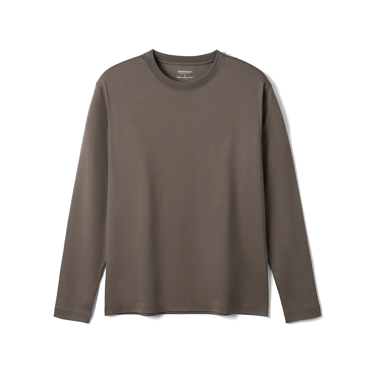 SIMWOOD 2026 Spring New Regular Fit 215gsm Smooth Liquid Ammonia Finish Fabric Long Sleeve T-shirts Men Skin-Friendly Tops