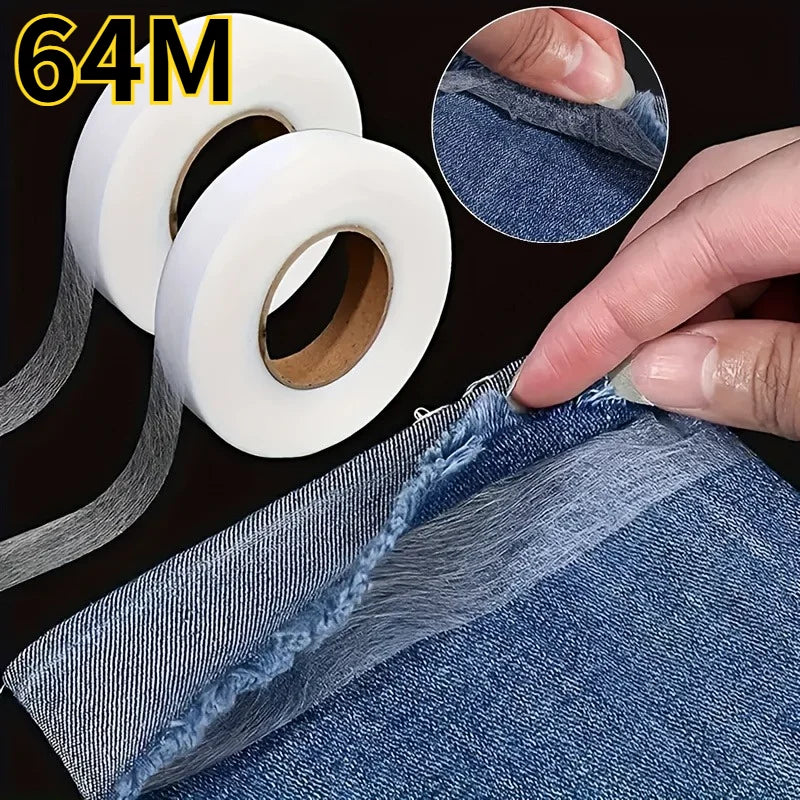 64M DIY Garment Ironing Double-sided Adhesive Self Adhesive Pants Hem Tape Heat Melt Nonwoven Clothes Length Shorten Sewing Tool