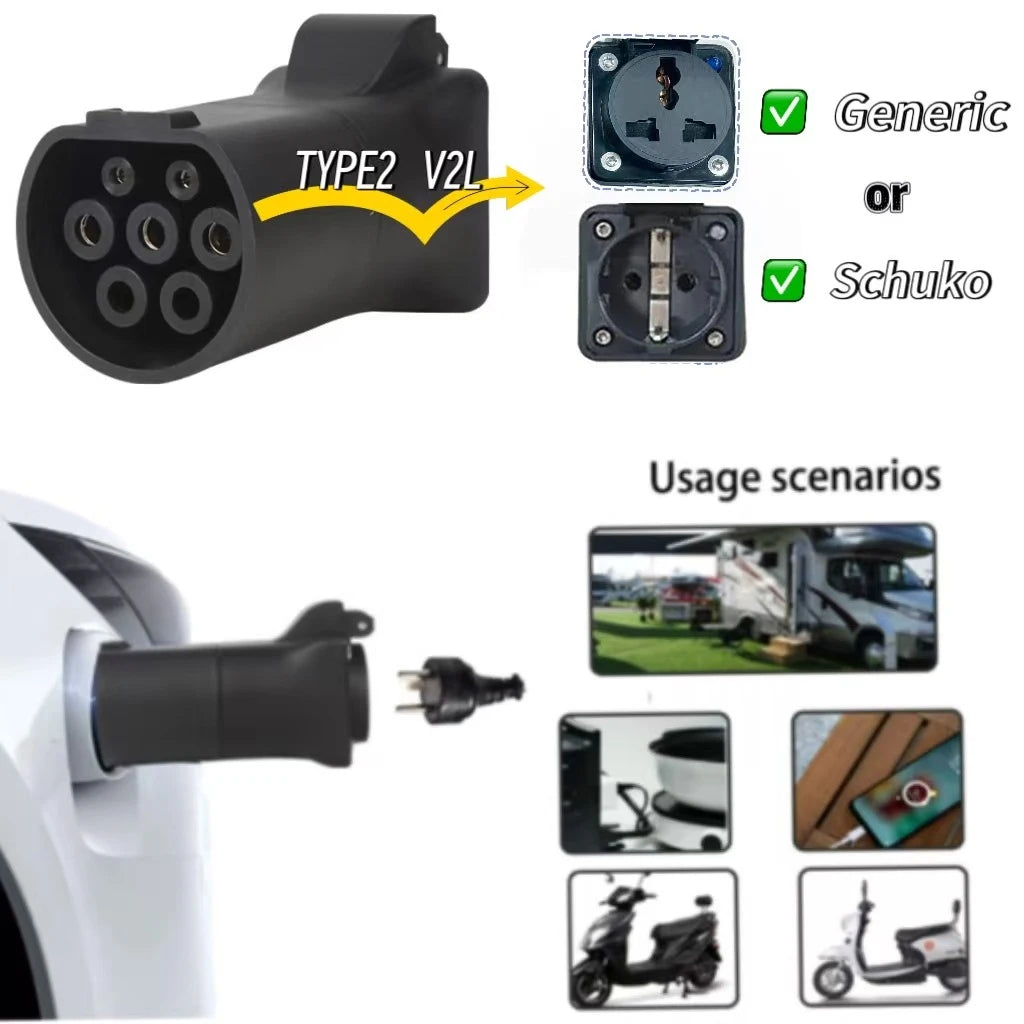 470Ω V2L TYPE 2 Female to Schuko / Universal Socket EV Car Discharge Adapter For MGZS MG4 MG5 Marvel R (need car supports V2L)