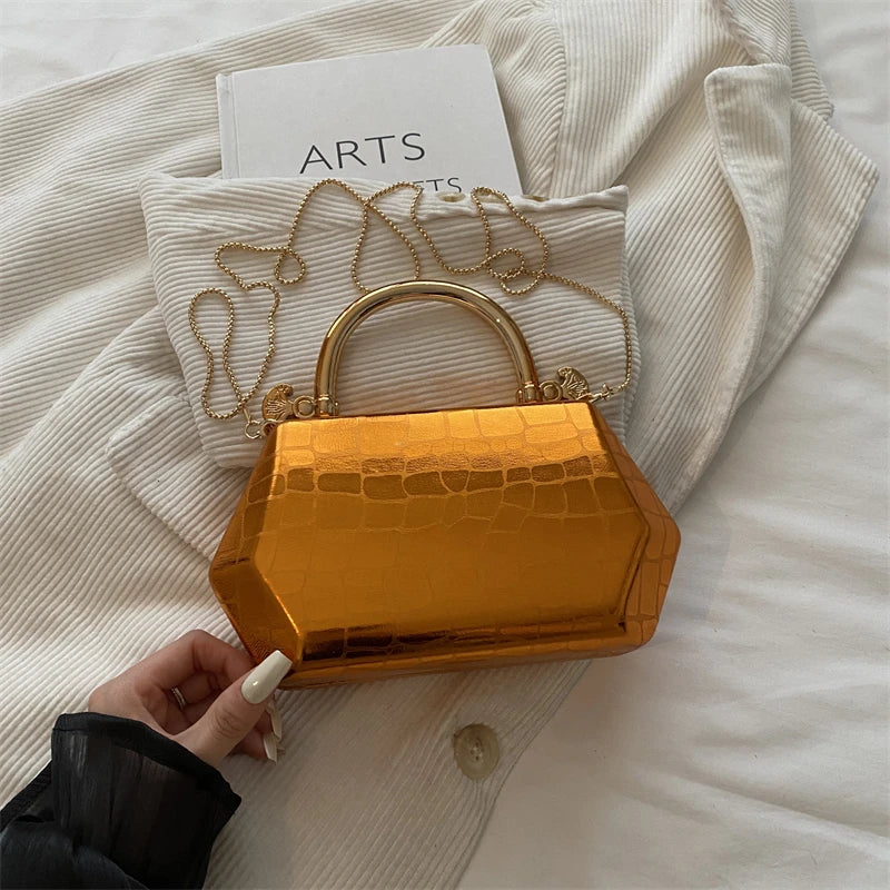 Women's Handbag Bags for Women 2026 Fashion Clutches Gold  Geometric Mini Box Party Evening Purse Crossbody Shoulder Bag