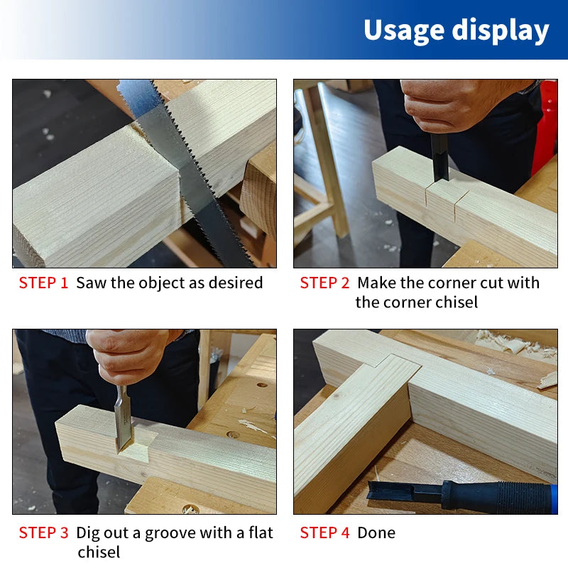 Corner Chisel CR-V 90° Right Angle Cutting Edge with Thick Metal Strike Cap and TPR Handle Hinge Mortise Door Installation Tool