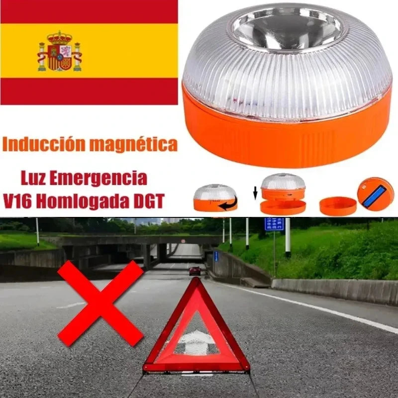 V16 USB Rechargeable Car Emergency Beacon Light – Magnetic Induction Strobe Warning Light for Safety Signal Flashing