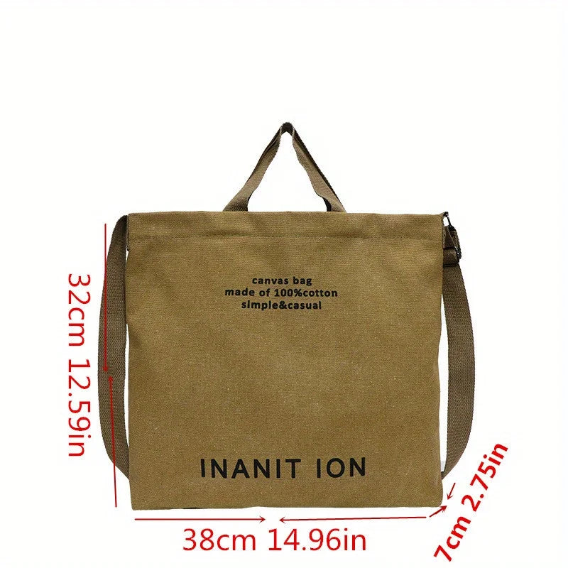Retro Letter Print Tote Bag, Trendy Canvas Crossbody Bag, Literary Shoulder Bag For School Work Travel