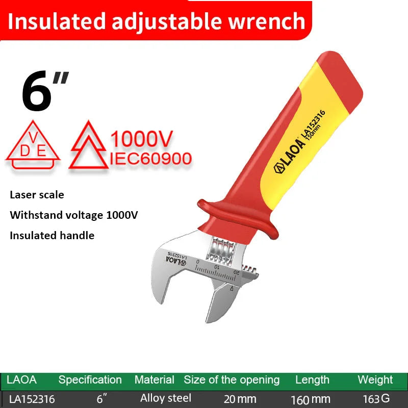 LAOA VDE Insulated Adjustable Wrench 6inch /8/10/12 inch 1000V Universal Spanner Electrician Maintenance Handle Hand Repair Tool