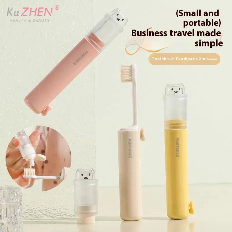 2 In1 Portable Mini Travel Toothbrush Toothpaste Set Adult Outgoing Camp Business Toothbrush Carry-on Deep Cleaning Oral Care