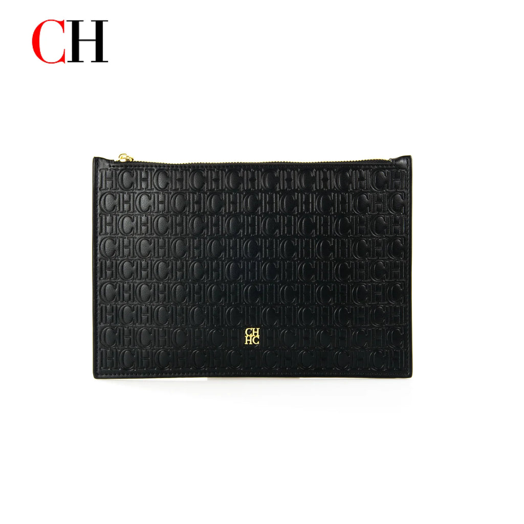 CH Women Embossed Letter Wristlet Clutch Bag Zipper Handbag Elegant Evening Pouch for Party Travel and Daily Use