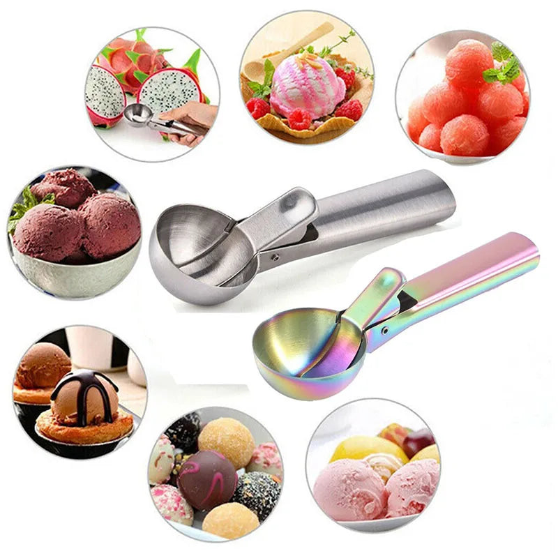 Ice Cream Scoop Set with Release Trigger Ideal for Ice Cream Frozen Yogurt Fruit and Sundaes Includes Small and Large Scoops