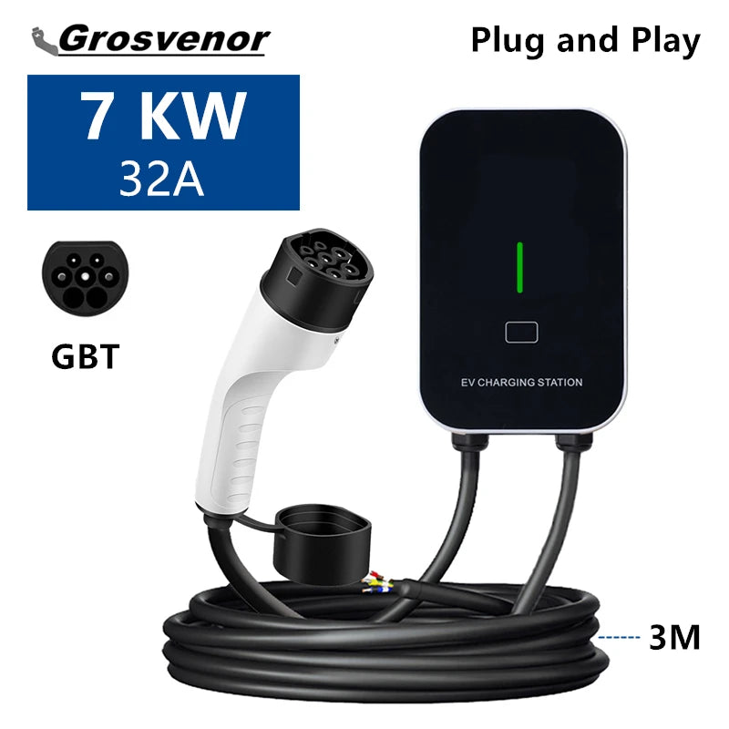 New 7KW Type2 Electric Vehicle Charger 32A EV Charging Station Type1 GBT EVSE Wallbox 1Phase EV Chargers with Screen Card
