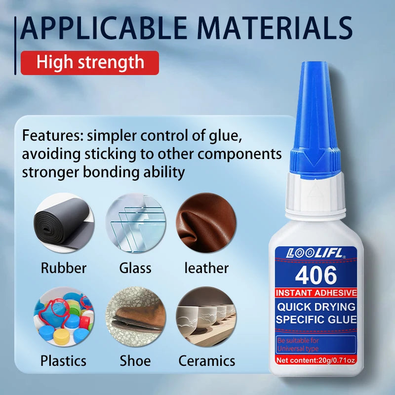 New Super Glue 406 Repairing Glue Instant Adhesive Fast Bonding Ultra-strong Adhesive Long-lasting Colorless Adhesive Glue Tool