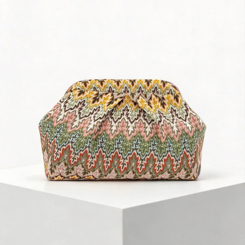 European American Bohemian Clutch, Beach Leisure Vacation Clip Bag Fashion Niche Design Color Block Large Capacity Evening Bag