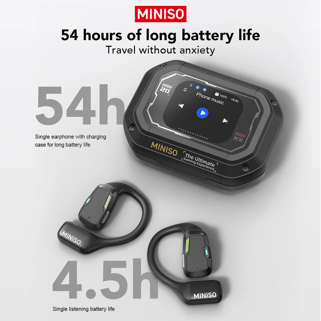 AI MINISO M98 Wireless Headphones OWS Sports Bluetooth Earphones Gaming Headset AI Translator Earbuds APP LCD Touch Screen IPX5