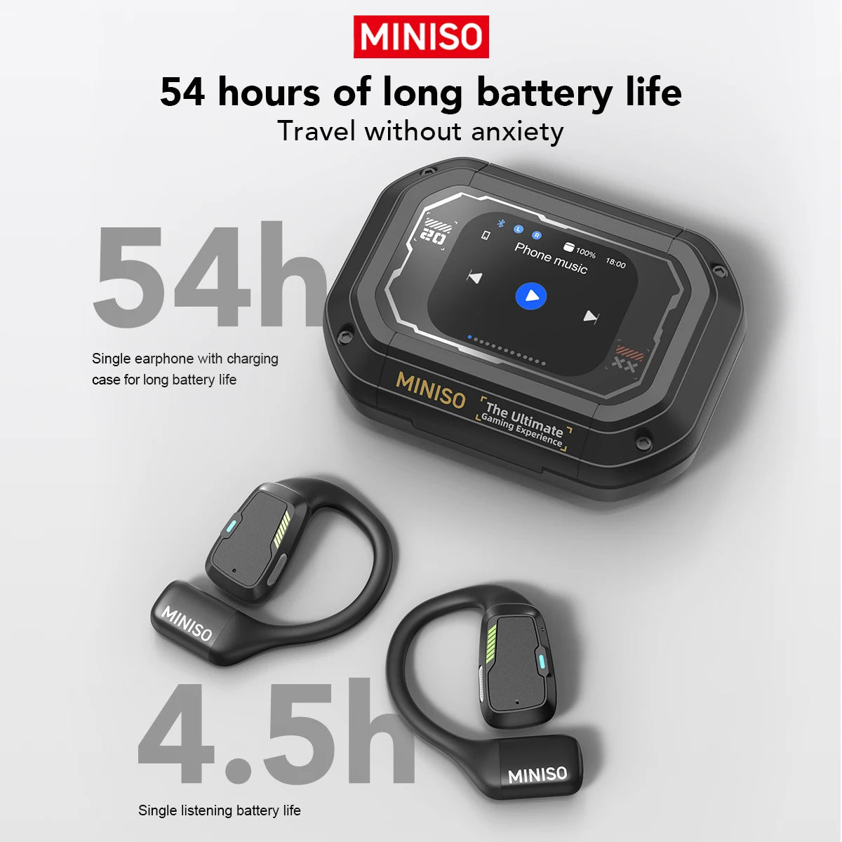 AI MINISO M98 Wireless Headphones OWS Sports Bluetooth Earphones Gaming Headset AI Translator Earbuds APP LCD Touch Screen IPX5